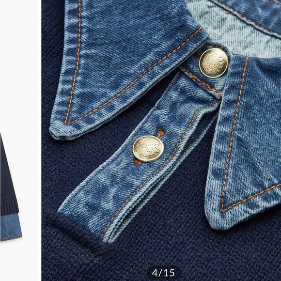 Commense Black Sweater Top with Denim Accents - Picture 2 of 5